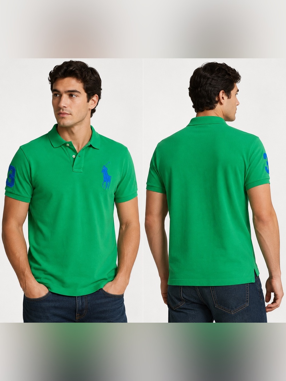 Polo Ralph Lauren Men’s XXL Custom Fit Green Big Pony Polo Shirt Blue Logo